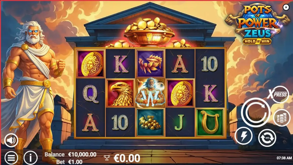 Pots of Power: Zeus slot machine featuring Greek mythology theme and golden lightning effects